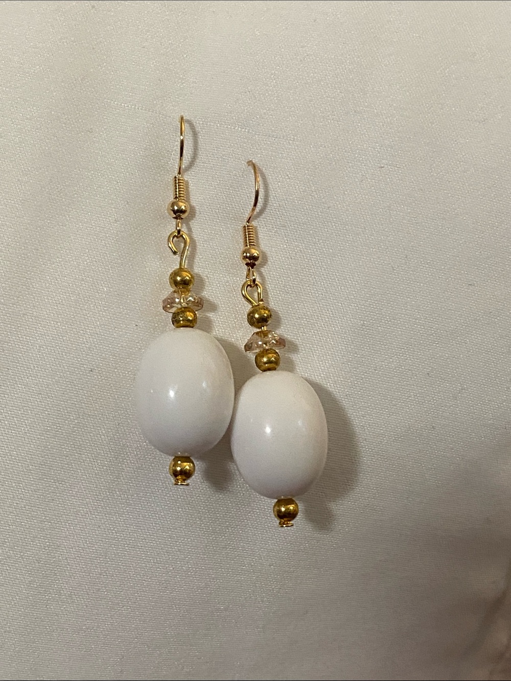 Gold & White Bead Drop Earrings - Women’s Jewelry